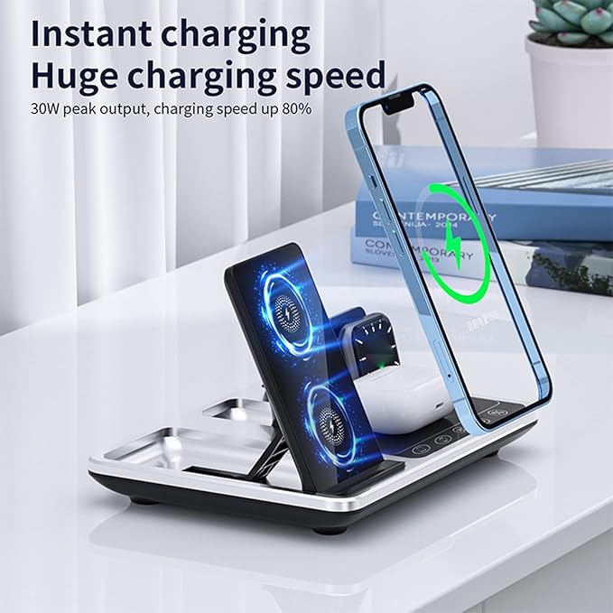 4 In 1 Foldable Fast Wireless Chargeing Station For iPhone 17~12 Series iWatch AirPods Fast Charger Stand for Samsung Xiaomi