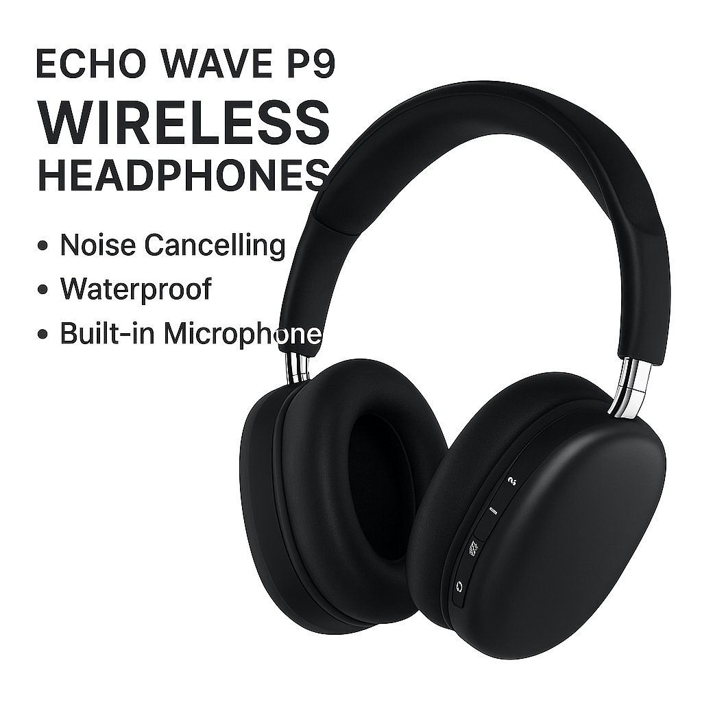 Echo Wave P9 Wireless Bluetooth Headphones Noise Cancelling, Waterproof, Deep Bass, Built-in Microphone