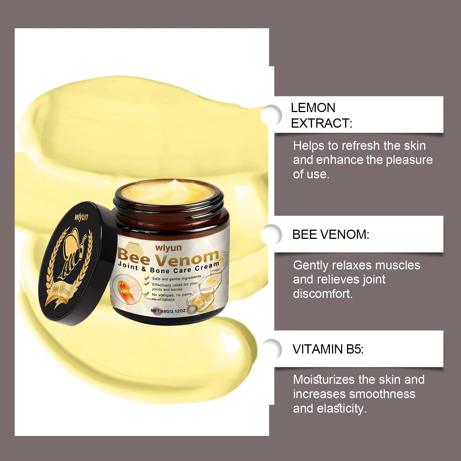 Bee Venom Cream for Joint and Muscles Soothing Leg Skin Reduce Itchiness Strengthen Barrier Moisturising Knee Body Massage Cream