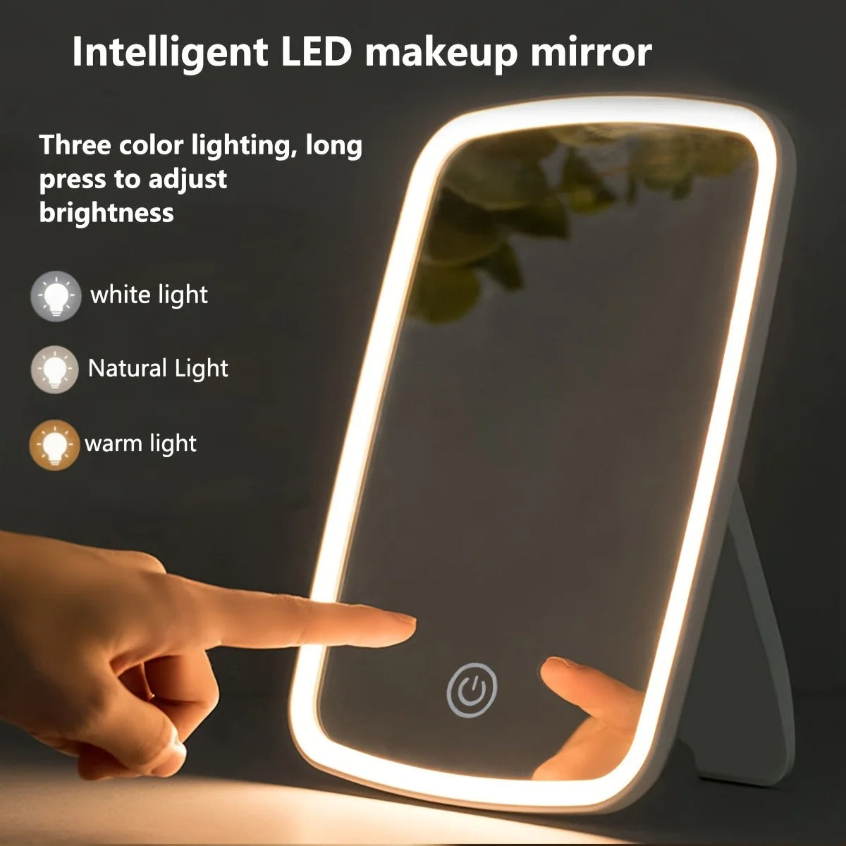 Touch Screen LED Makeup Mirror 3-Color Light USB Rechargeable Adjustable Vanity Mirror