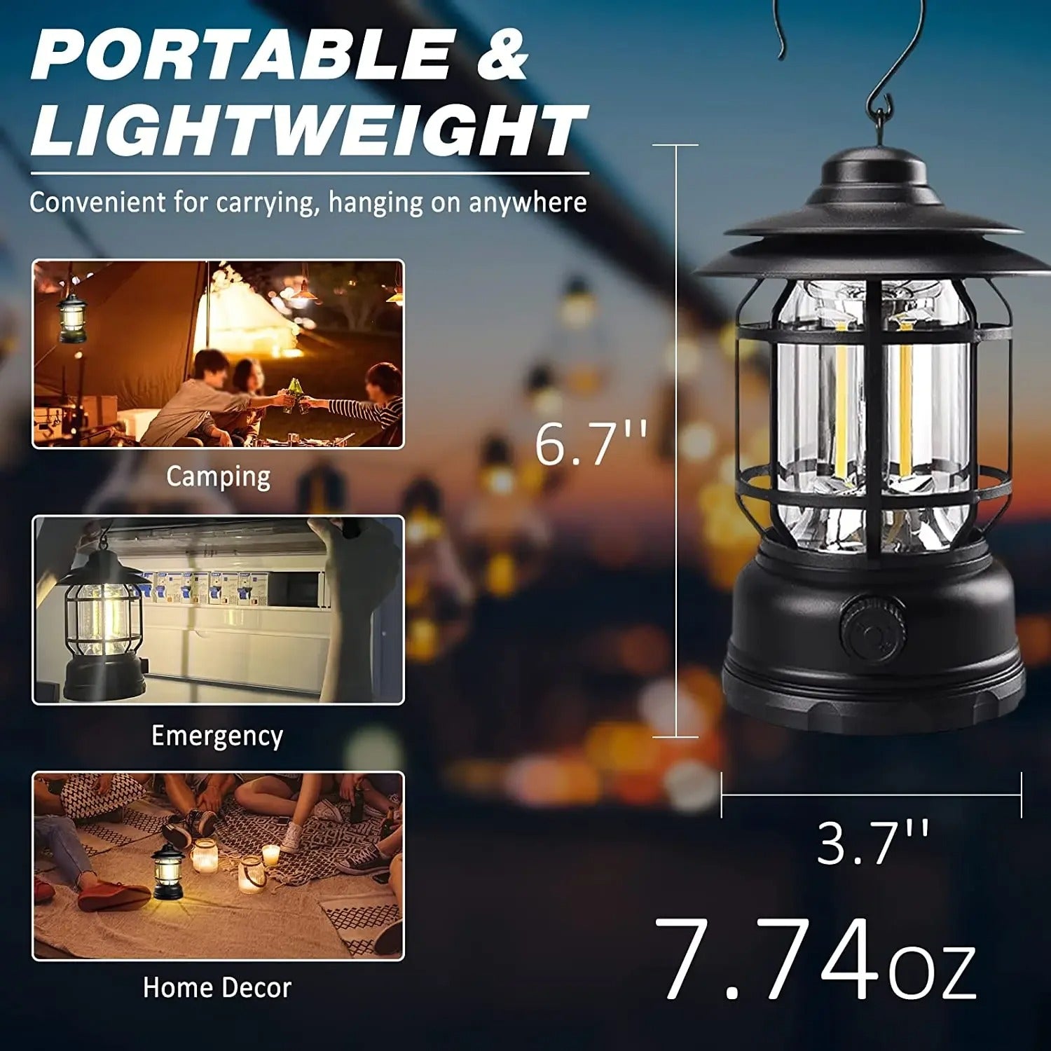 Rechargeable Camping Lantern – Stepless Dimming COB LED, Portable & Waterproof for Hiking, Fishing, Emergency & Home Use