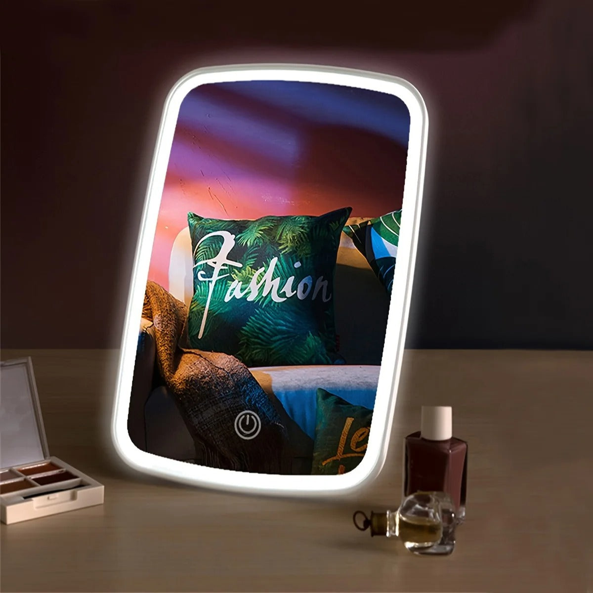 Touch Screen LED Makeup Mirror 3-Color Light USB Rechargeable Adjustable Vanity Mirror